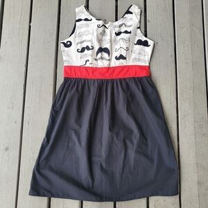 NWT Head Over Wheels Hemet Mustache Dress A-Line Rockabilly Retro‎ Black Red XL